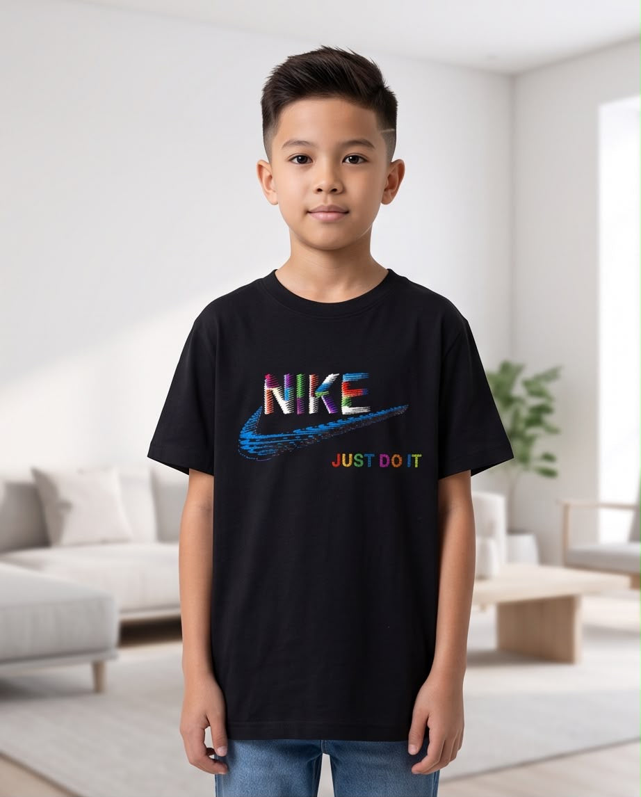 Camiseta Nike Just Do It Glitch Multicolor Negra - Niños Oversize