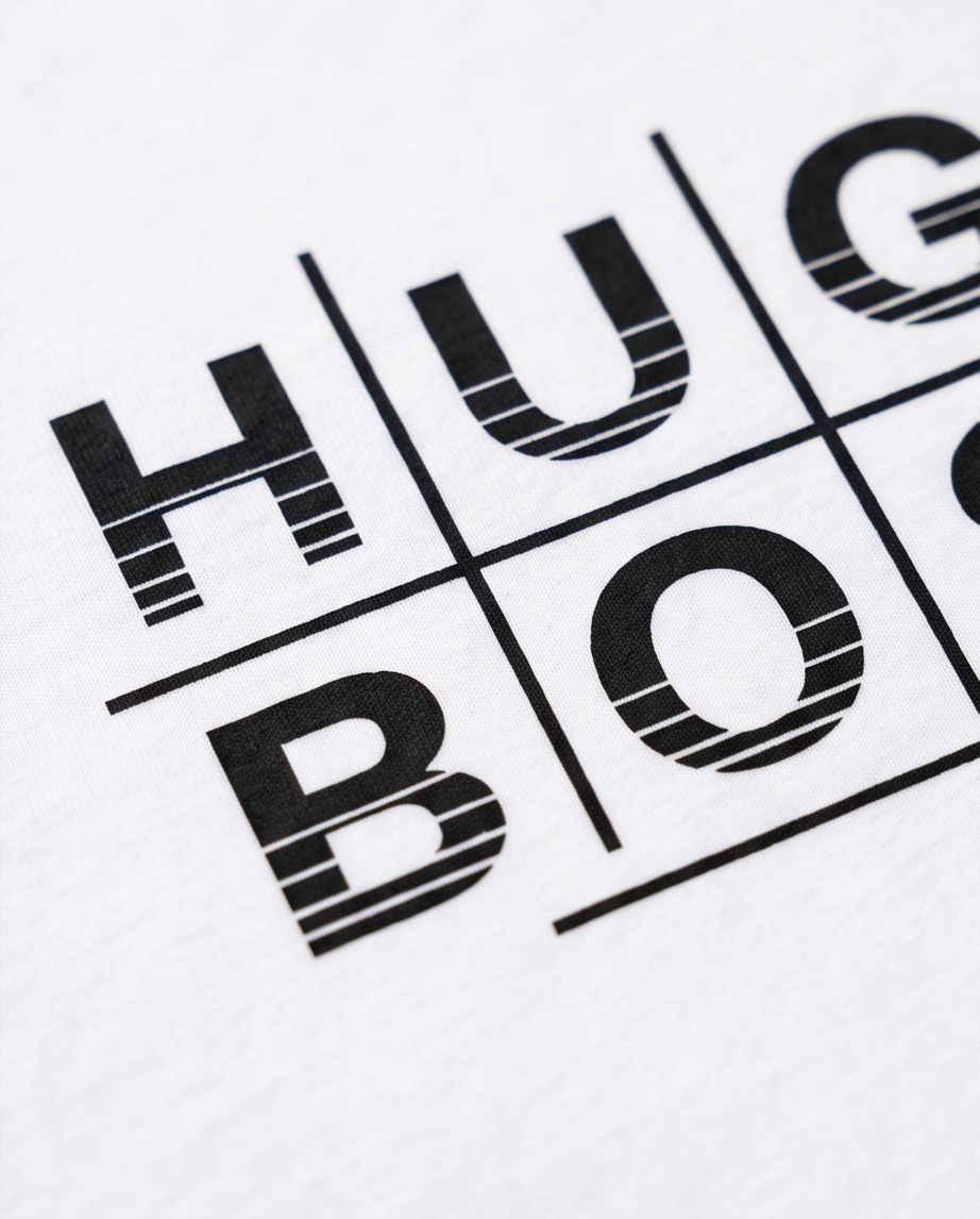 Camiseta Hugo Boss Logo Tipografico Blanca Hombre - Manga Corta Algodón