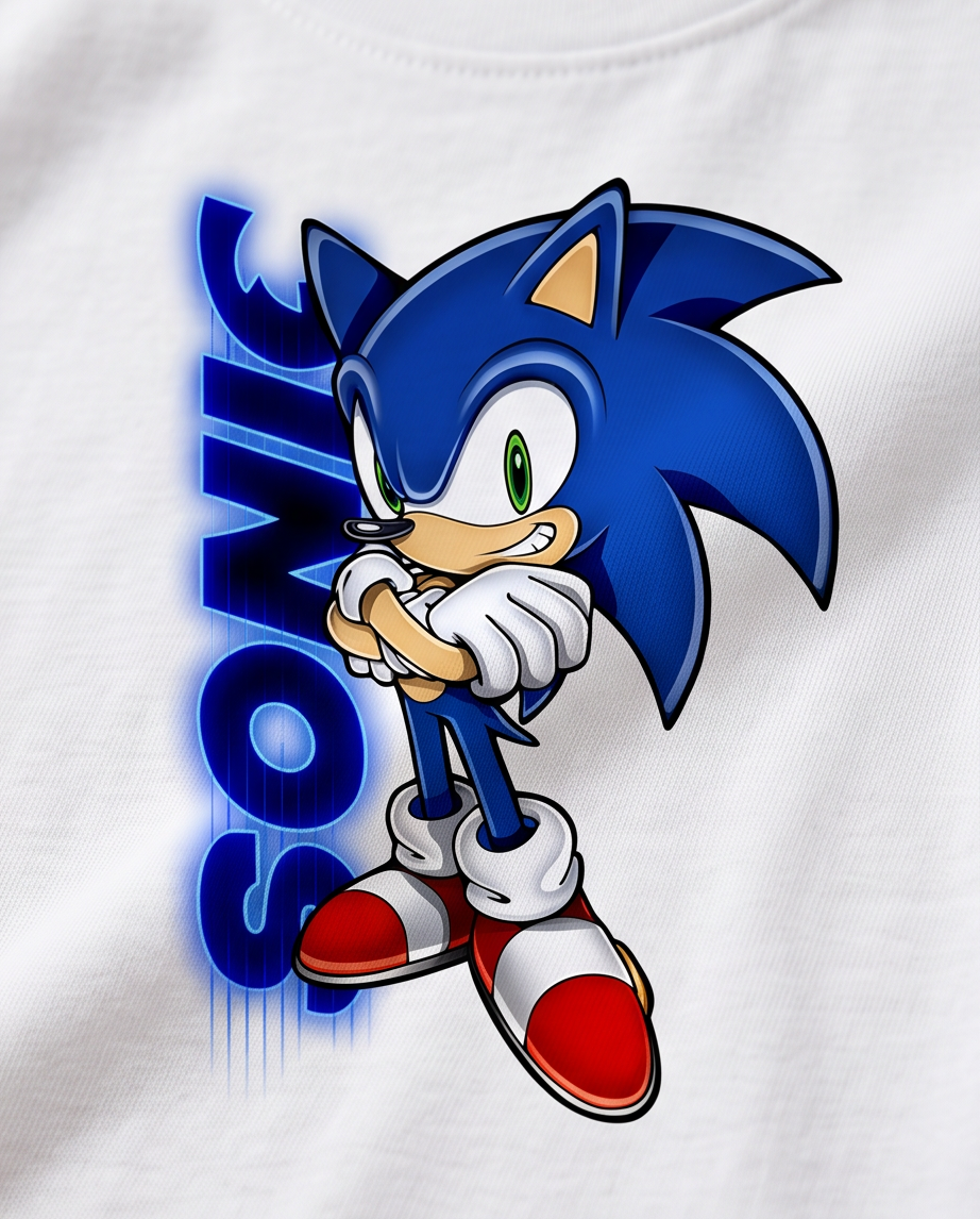 Camiseta Sonic Personaje Azul Blanca - Niños Oversize