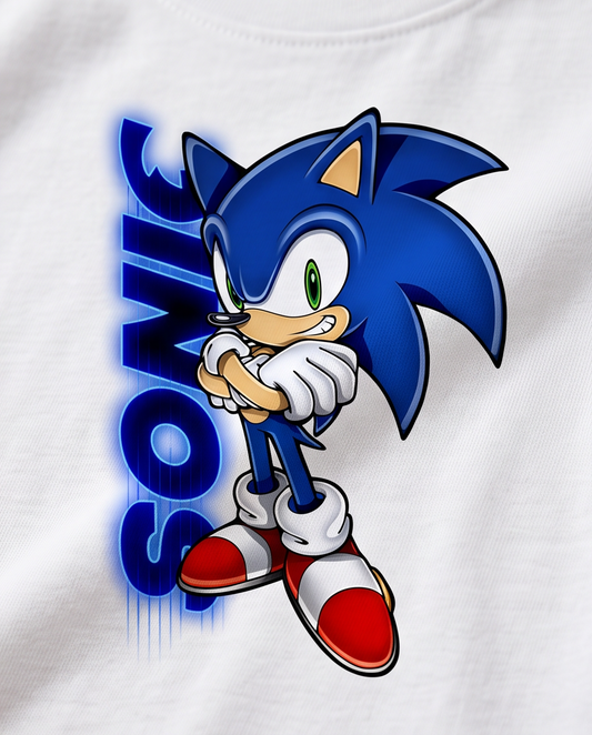 Camiseta Sonic Personaje Azul Blanca - Niños Oversize