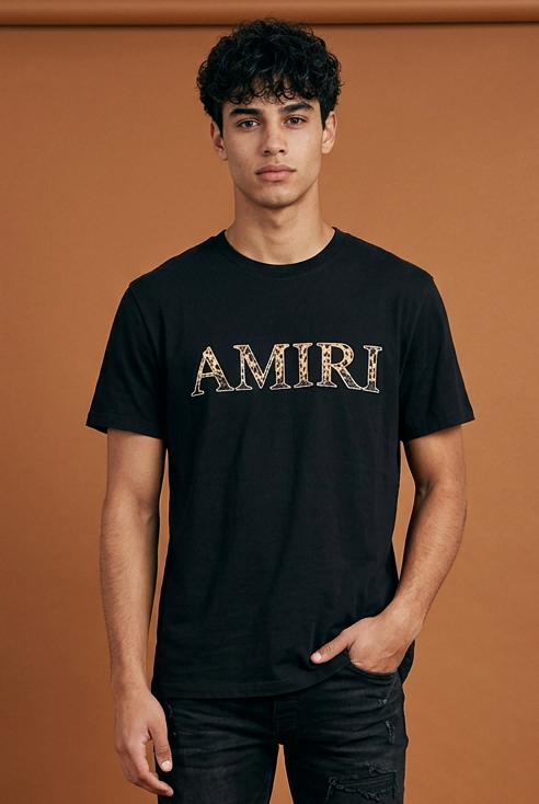 Camiseta Amiri Logo Floral Paisley Negra Hombre - Manga Corta Algodón