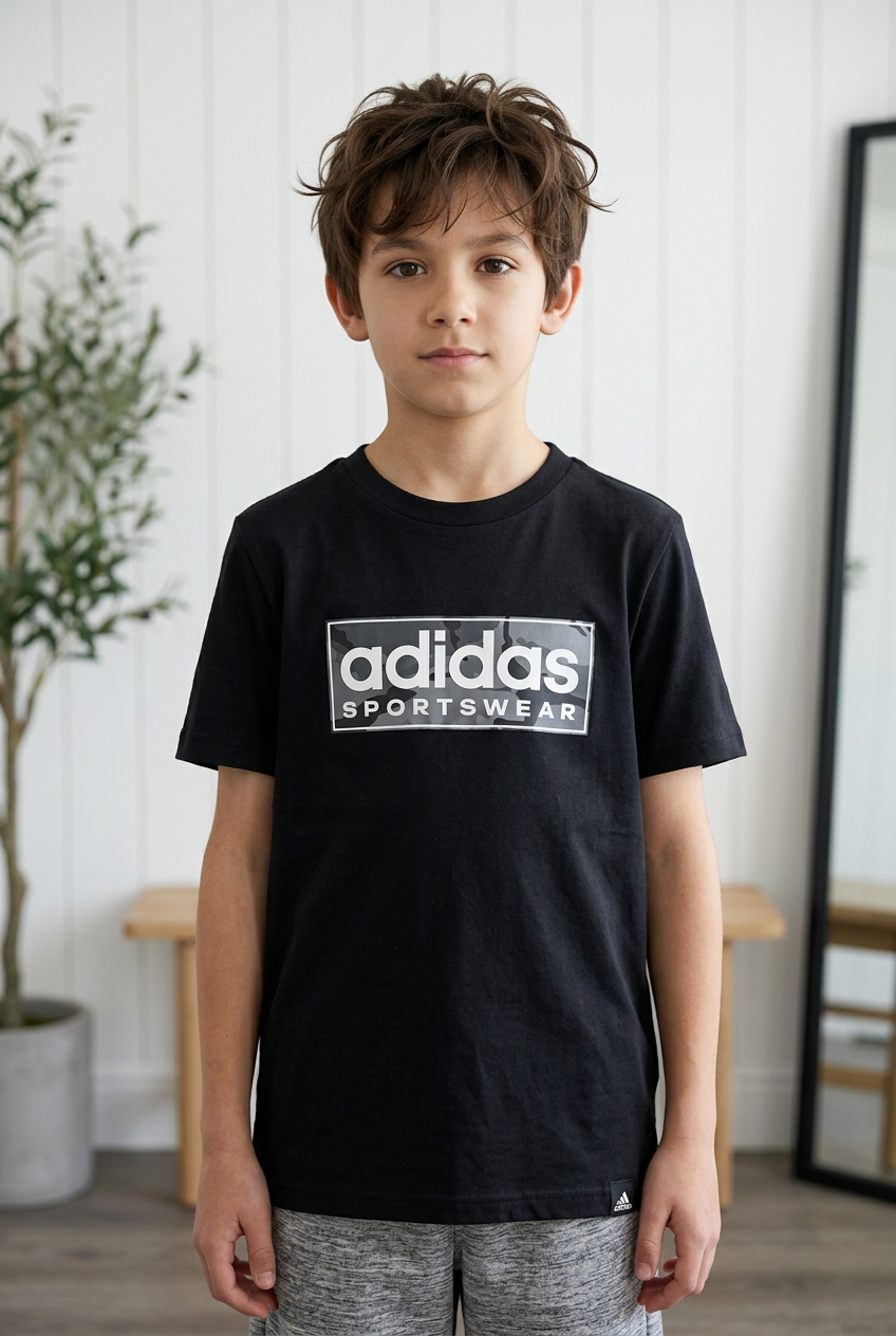 Camiseta Adidas Sportswear Camuflado Gris Negra - Niños Oversize