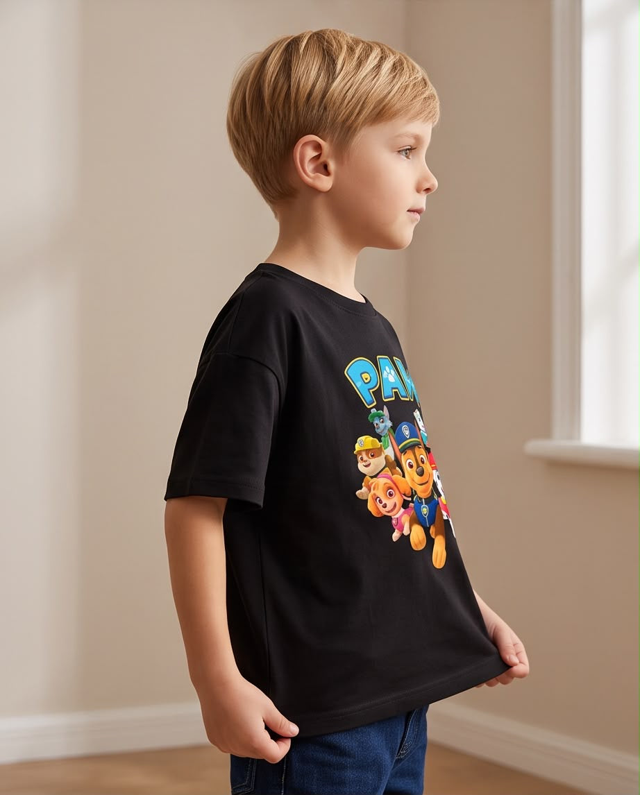 Camiseta Paw Patrol Equipo Salto Negra Niño - Niños Oversize