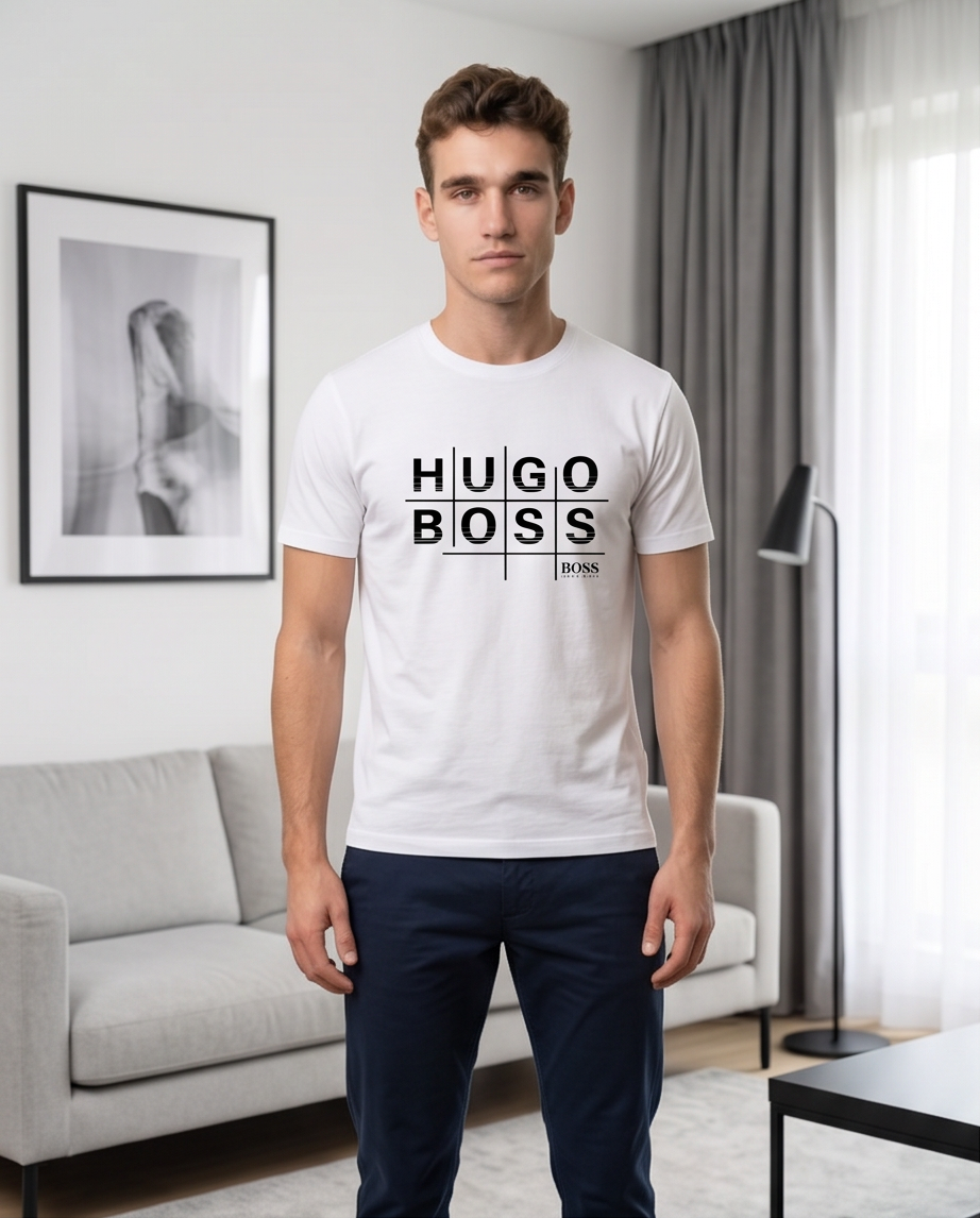 Camiseta Hugo Boss Logo Tipografico Blanca Hombre - Manga Corta Algodón