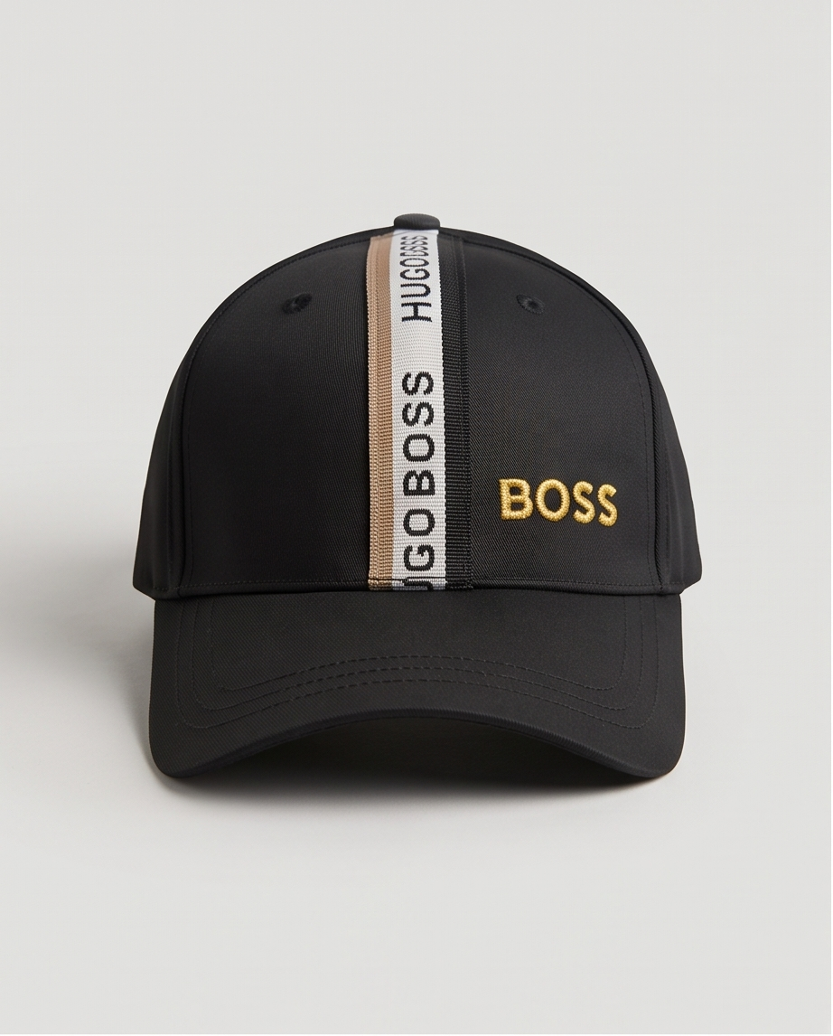Gorra Hugo Boss Stripe Signature Negra Bordado Dorado