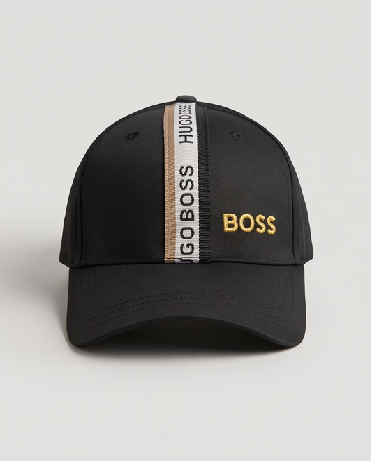 Gorra Hugo Boss Stripe Signature Negra Bordado Dorado