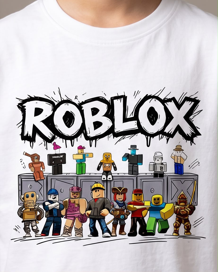 Camiseta Roblox Personajes Graffiti Blanca Niño - Niños Oversize