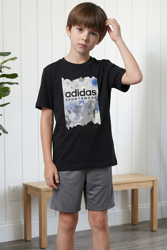 Camiseta Adidas Sportswear Acuarela Azul Negra - Niños Oversize