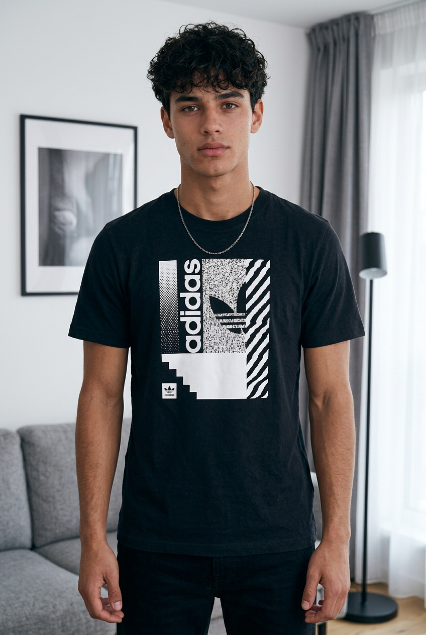 Camiseta Adidas Grafico Monocromatico Negra Hombre - Manga Corta Algodón