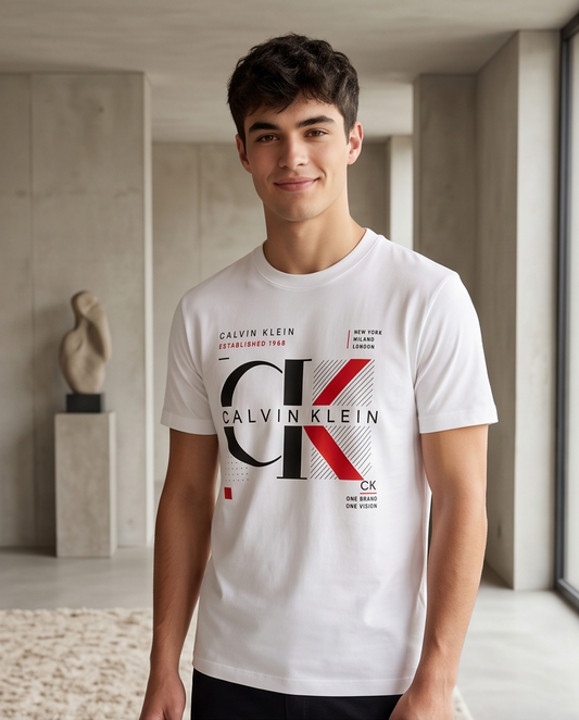 Camiseta Calvin Klein CK Established 1968 Grid - Blanco