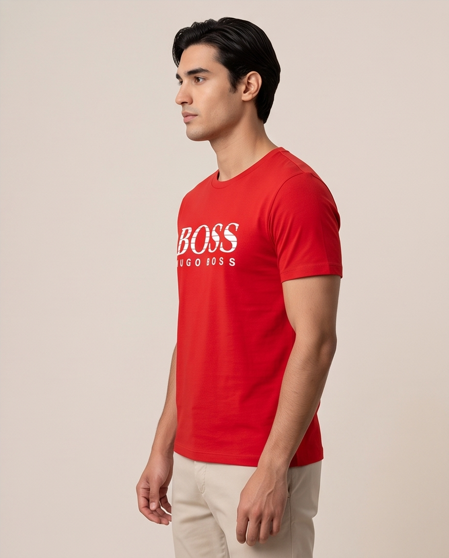 Camiseta Roja Hugo Boss Logo Blanco – Regular Fit Hombre