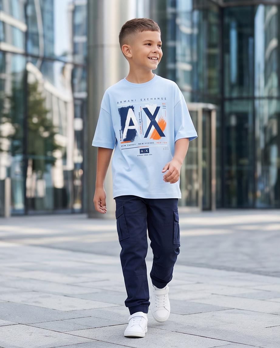 Camiseta Armani Exchange Niños AX Milano New York EST 1991 Be Iconic Azul Cielo