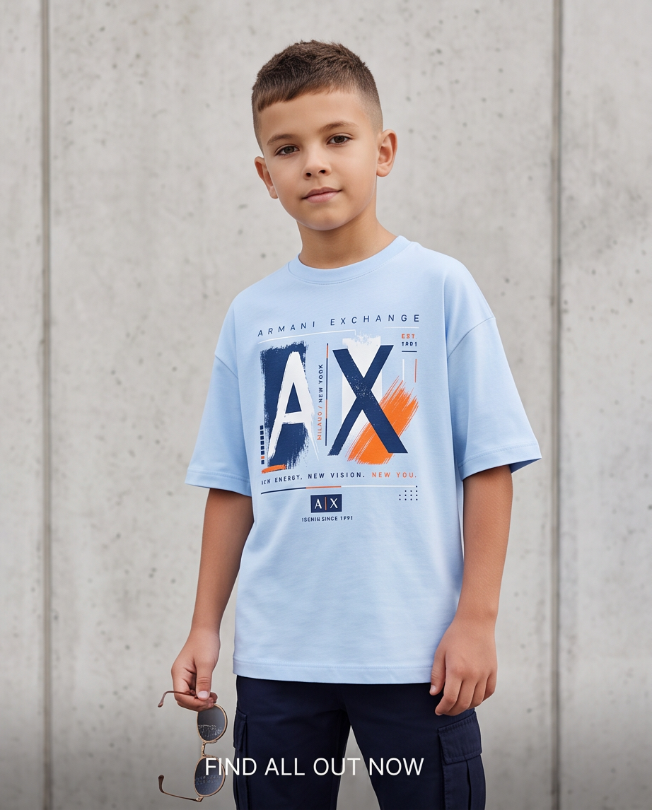 Camiseta Armani Exchange Niños AX Milano New York EST 1991 Be Iconic Azul Cielo