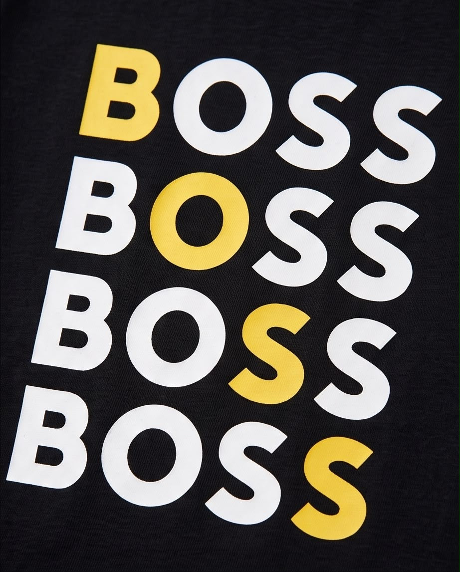 Camiseta Hugo Boss Logo Cuadruple Amarillo Blanco Negra Niño - Niños Oversize