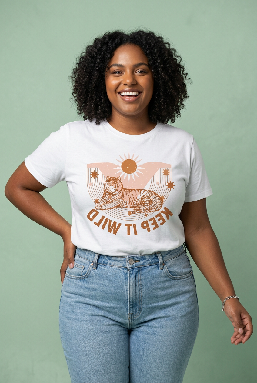 Camiseta Keep It Wild Tigre Celestial Terracota Blanca Mujer - Manga Corta Tela Fría
