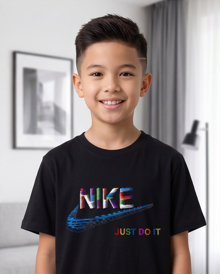 Camiseta Nike Just Do It Glitch Multicolor Negra - Niños Oversize