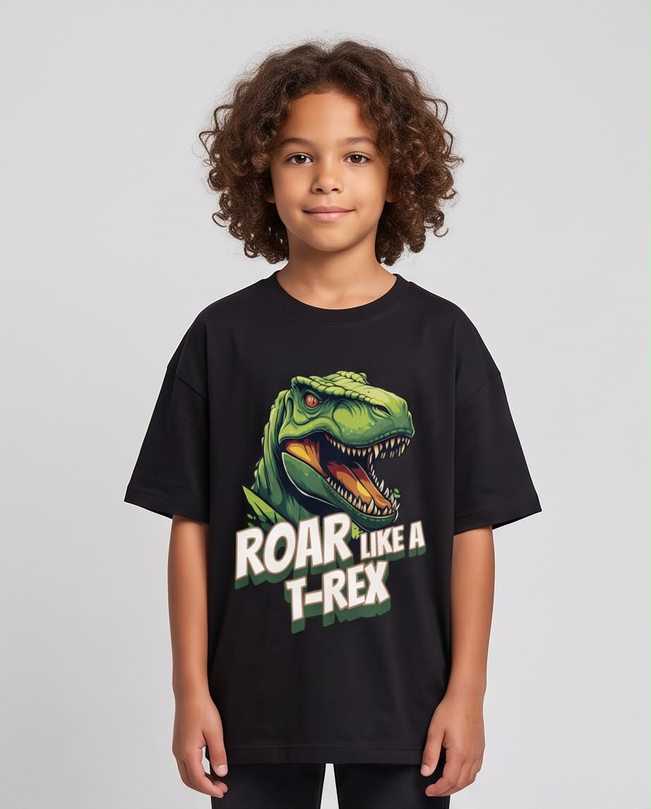 Camiseta Dinosaurio T-Rex Roar Like A T-Rex Negra - Niños Oversize