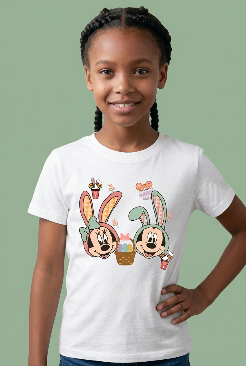 Camiseta Minnie Mickey Conejos Pascua Blanca Niña - Manga Corta Algodón Infantil