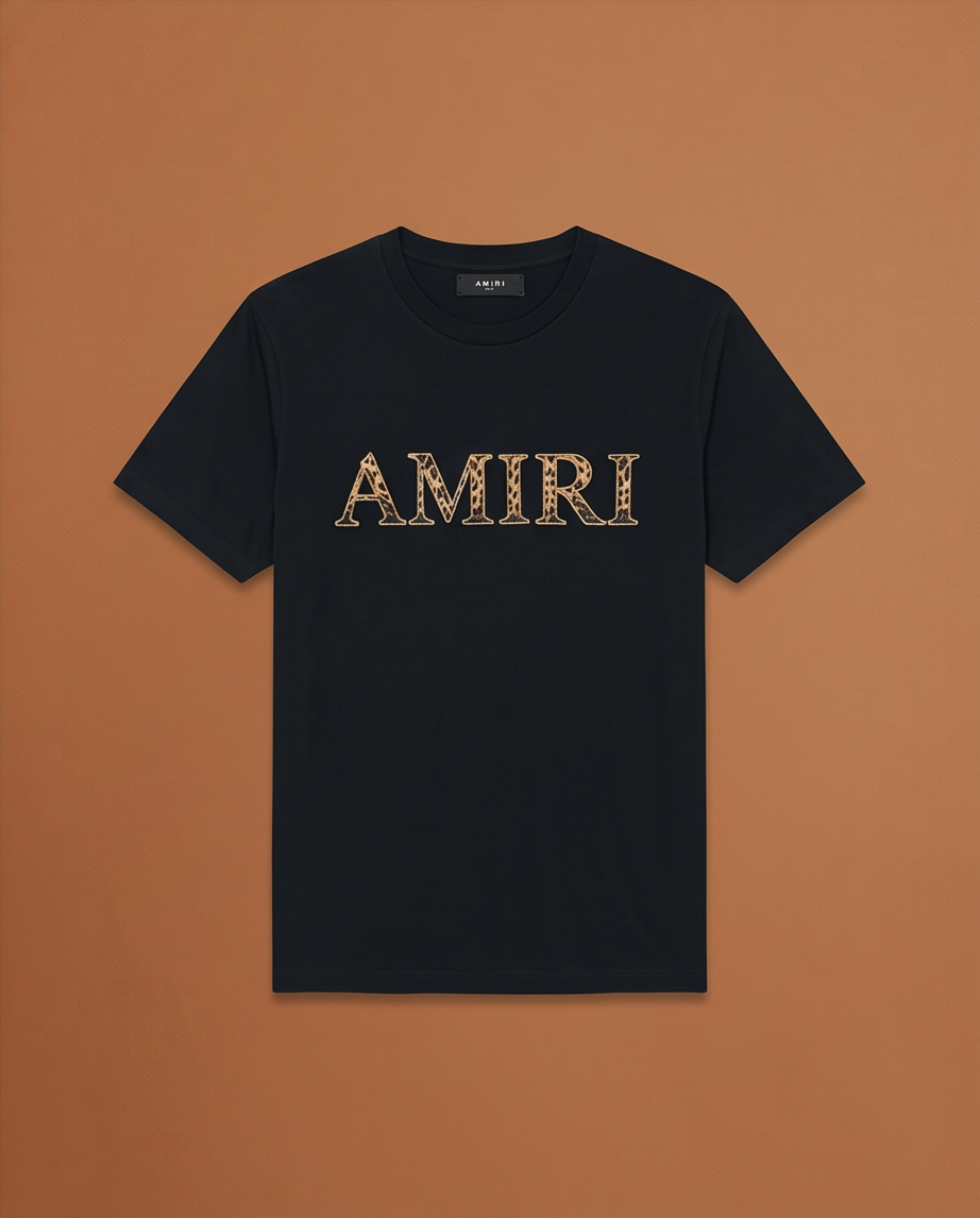Camiseta Amiri Logo Floral Paisley Negra Hombre - Manga Corta Algodón