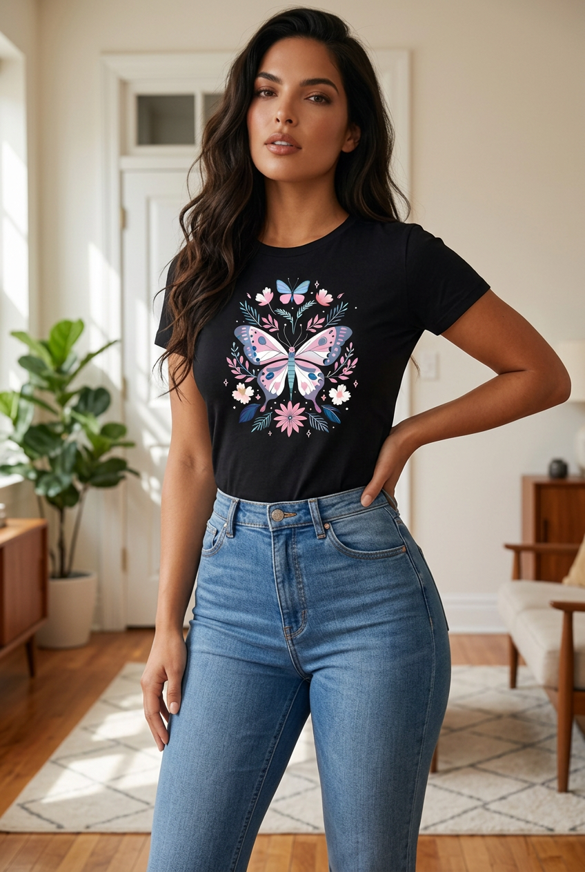 CAMISETA LARGA MUJER - MARIPOSAS
