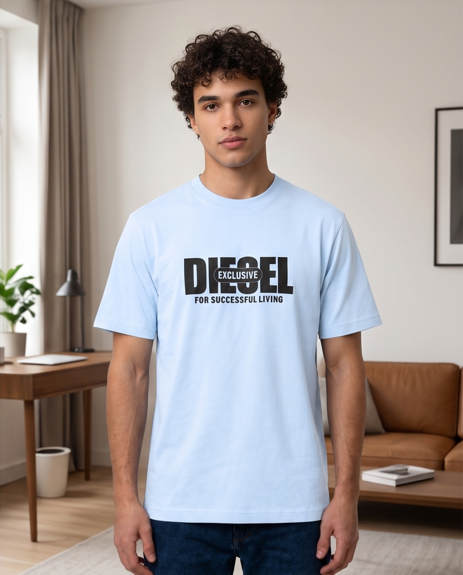 Camiseta Azul Diesel Exclusive Logo Negro – Regular Fit Hombre