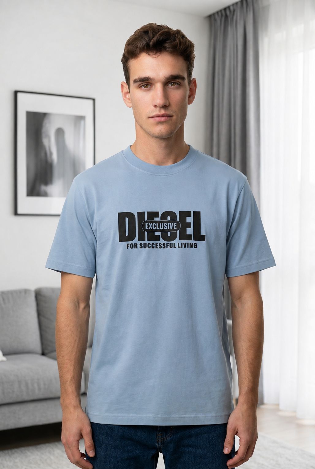 Camiseta Azul Diesel Exclusive Logo Negro – Regular Fit Hombre