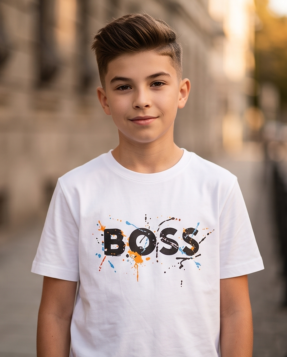 Camiseta Hugo Boss Logo Splash Pintura Blanca Niño - Niños Oversize