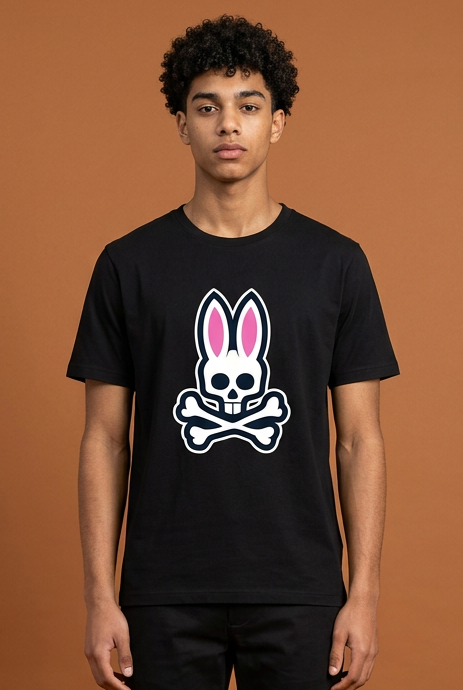 Camiseta Psycho Bunny Logo Clasico Blanco Negra Hombre - Manga Corta Algodón