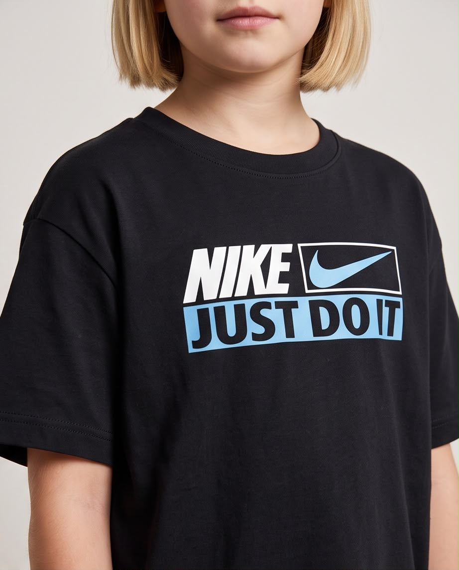 Camiseta Nike Just Do It Azul Negra - Niños Oversize