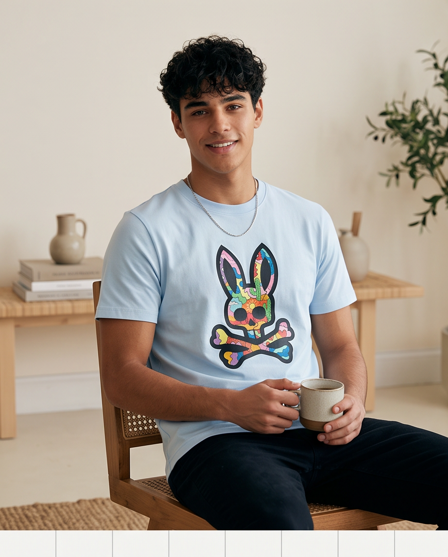 Psycho Bunny Camiseta Graphic Bunny Azul Cielo