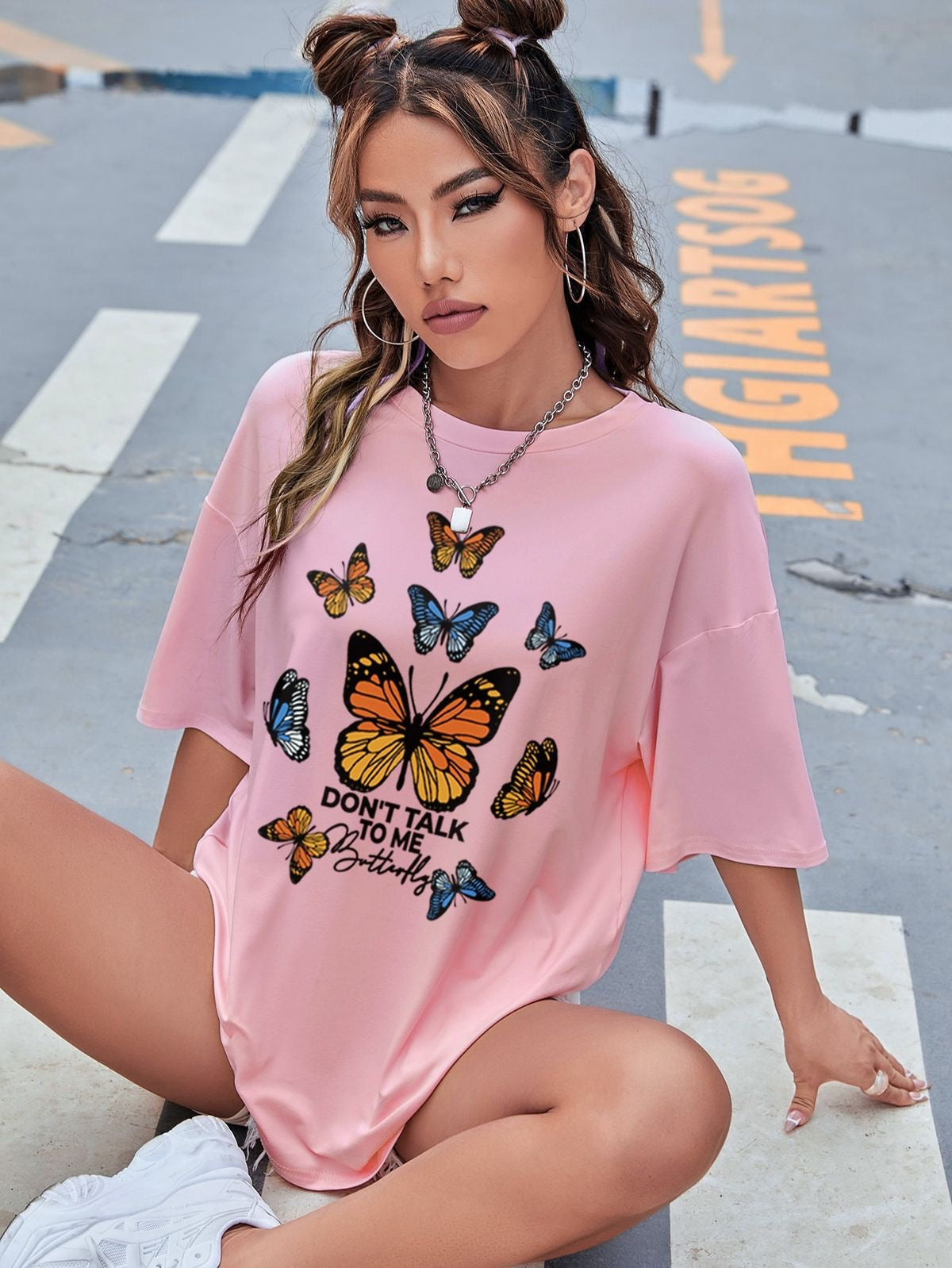 CAMISETA LARGA MUJER - MARIPOSAS