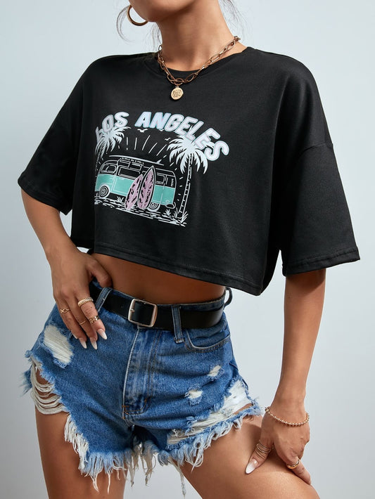 CAMISETA CORTA MUJER -
 LOS ANGELES