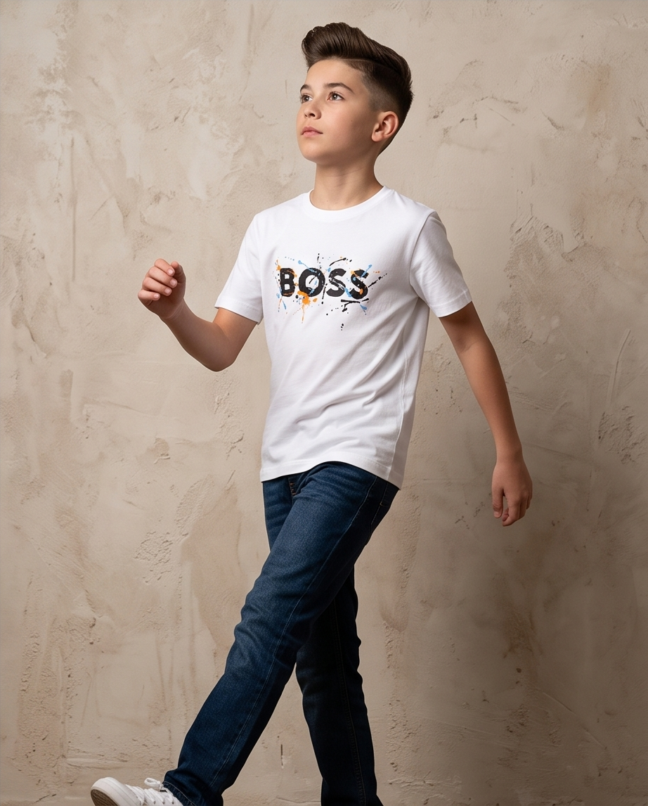 Camiseta Hugo Boss Logo Splash Pintura Blanca Niño - Niños Oversize