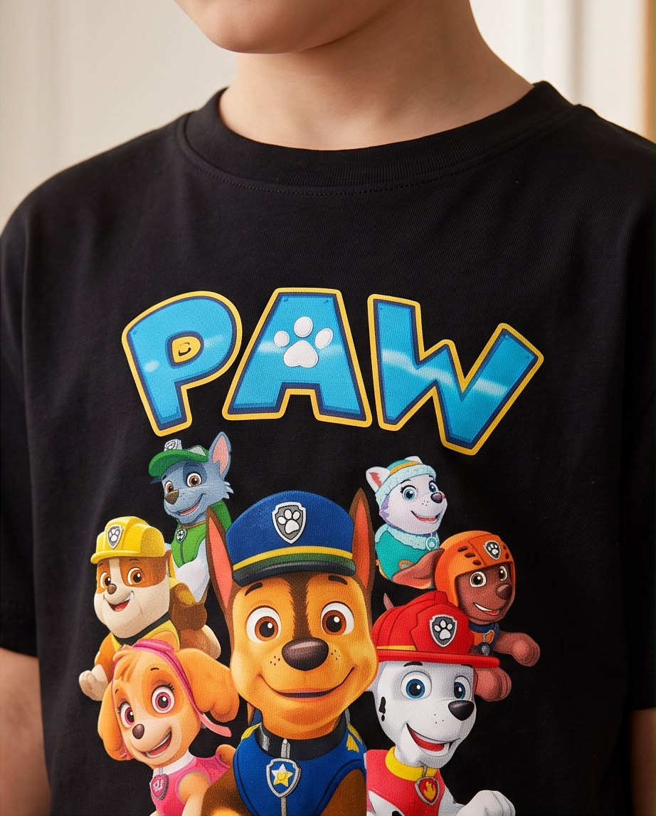 Camiseta Paw Patrol Equipo Salto Negra Niño - Niños Oversize