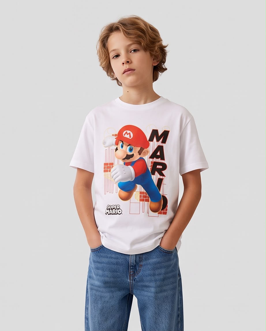 Camiseta Super Mario Bros Blanca Niño - Niños Oversize