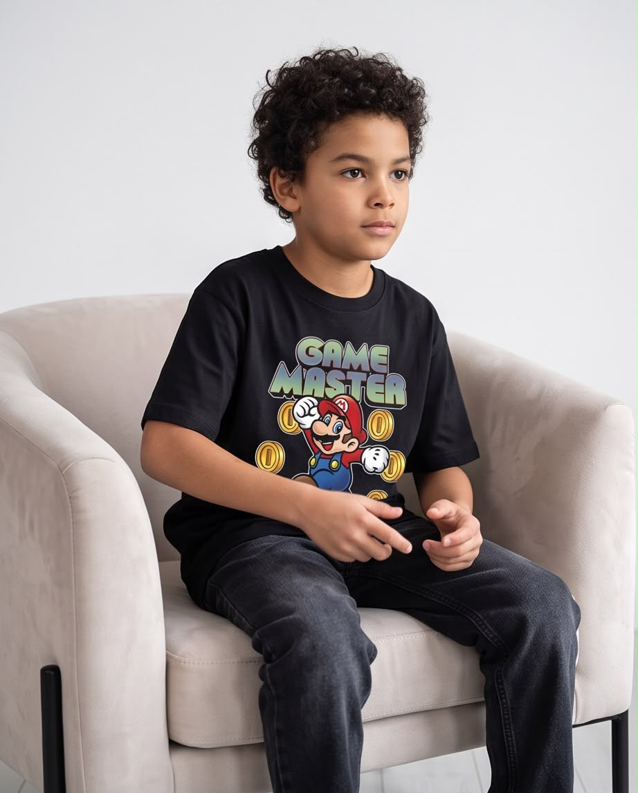 Camiseta Super Mario Game Master Monedas Negra Niño - Niños Oversize