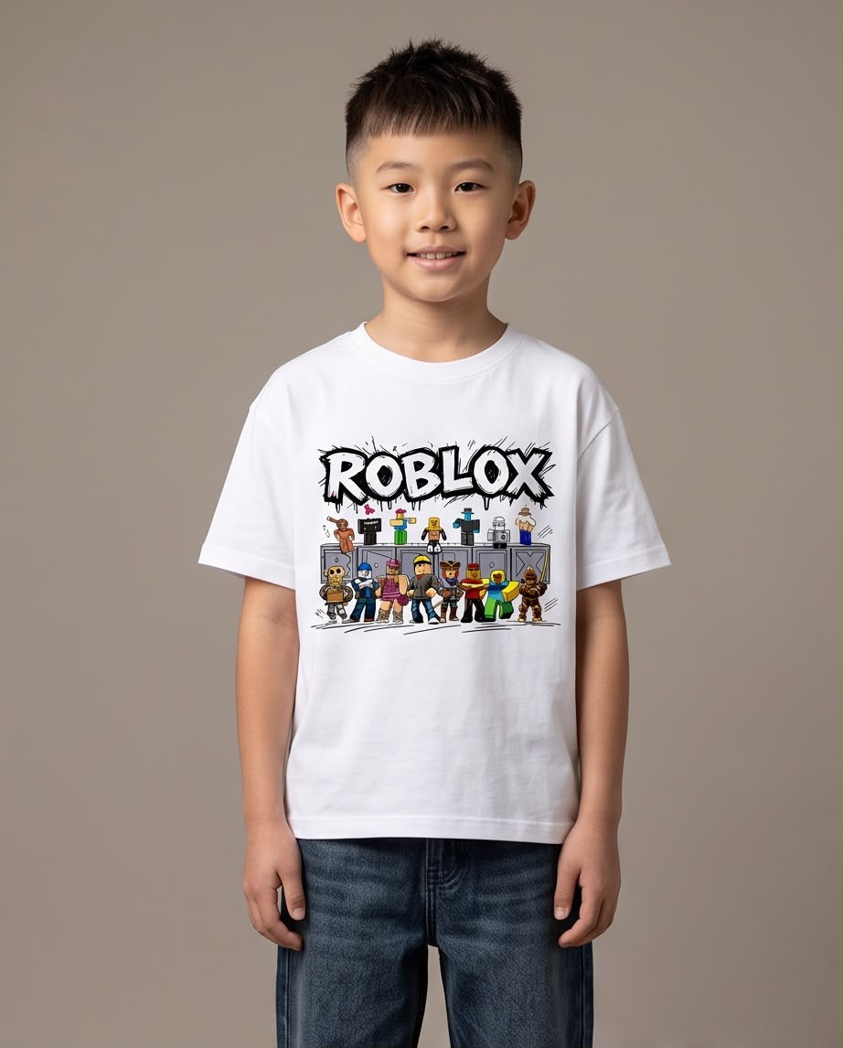 Camiseta Roblox Personajes Graffiti Blanca Niño - Niños Oversize