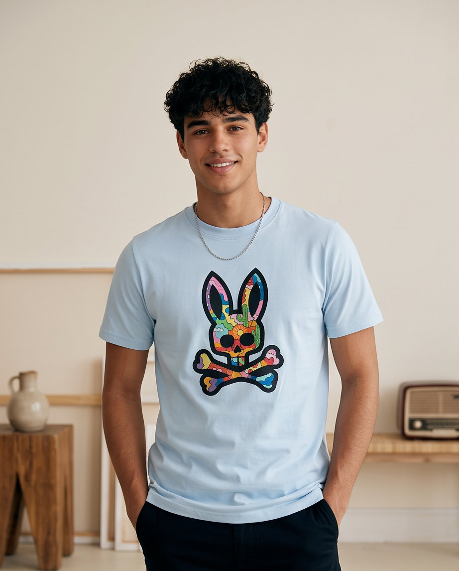 Psycho Bunny Camiseta Graphic Bunny Azul Cielo