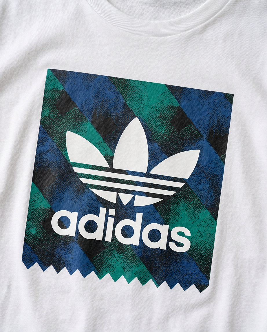 Camiseta Adidas Trebol Recuadro Tropical Verde Blanca Hombre - Manga Corta Algodón