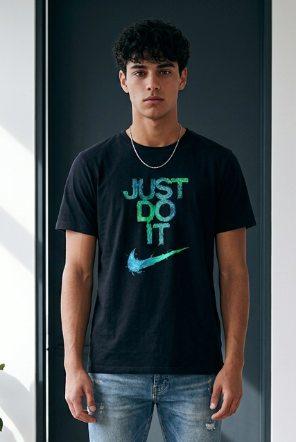 Camiseta Nike Just Do It Turquesa Negra Hombre - Manga Corta Algodón