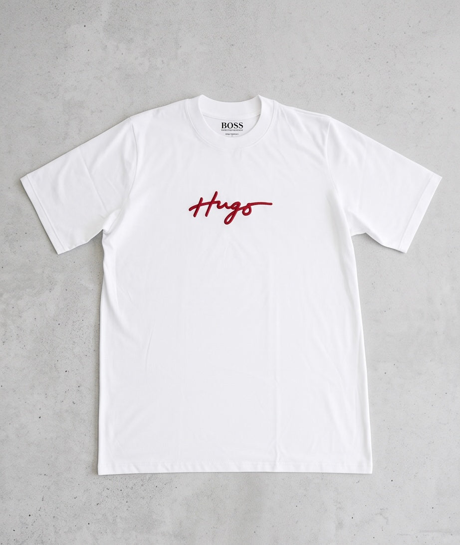 Camiseta Blanca Hugo Boss Firma Rojo – Regular Fit Hombre