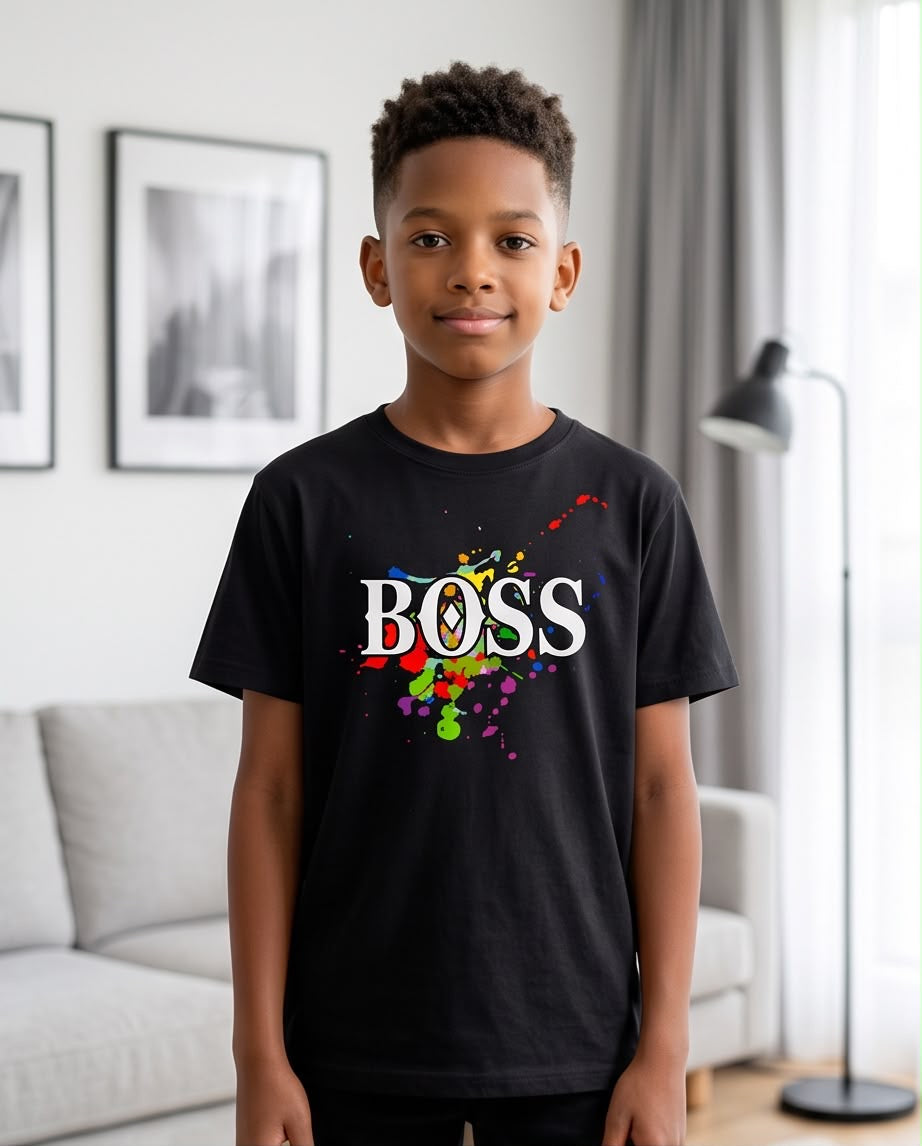 Camiseta Hugo Boss Logo Splash Multicolor Negra Niño - Niños Oversize