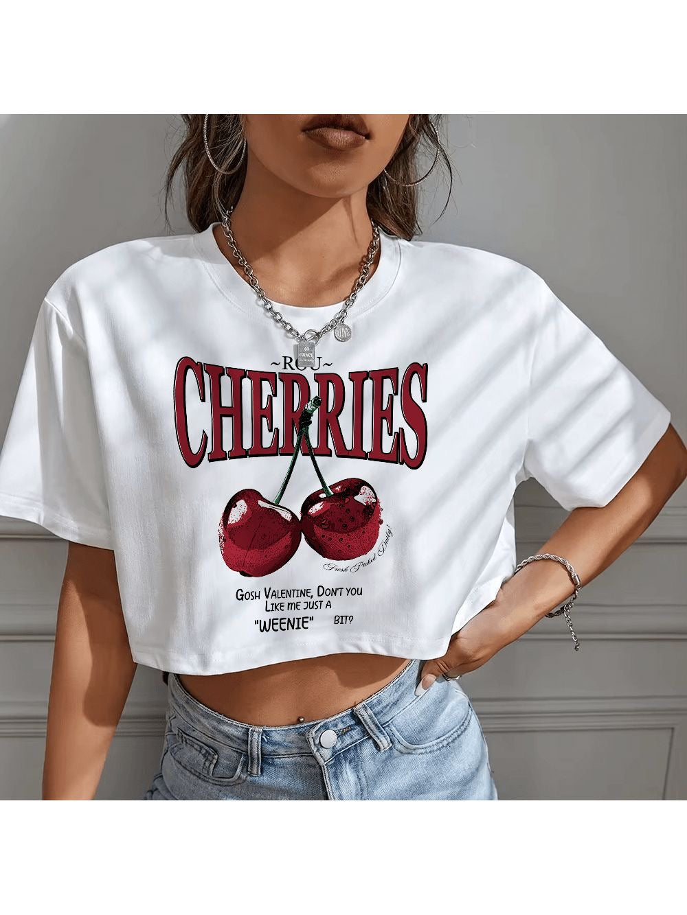 CAMISETA CORTA MUJER -
 CHERRIES