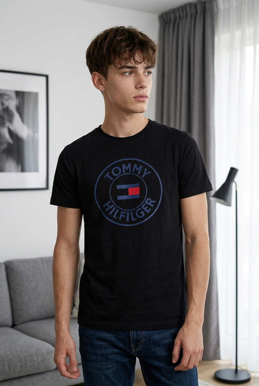 Camiseta Tommy Hilfiger Logo Circular Negra Hombre - Manga Corta Algodón