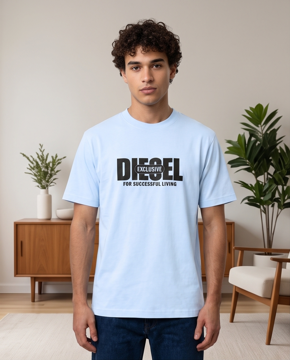 Camiseta Azul Diesel Exclusive Logo Negro – Regular Fit Hombre