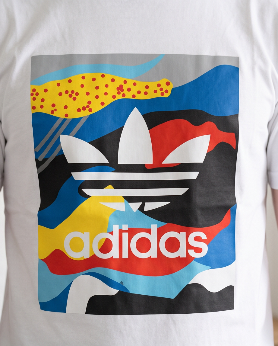 Camiseta Adidas Trebol Paisaje Abstracto Blanca Hombre - Manga Corta Algodón