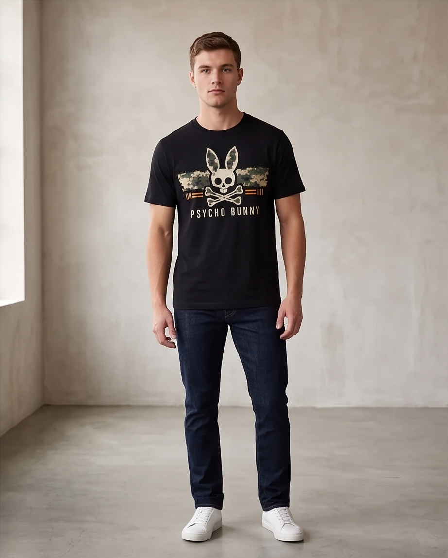 Camiseta Hombre Psycho Bunny Camuflada negra Regular Fit