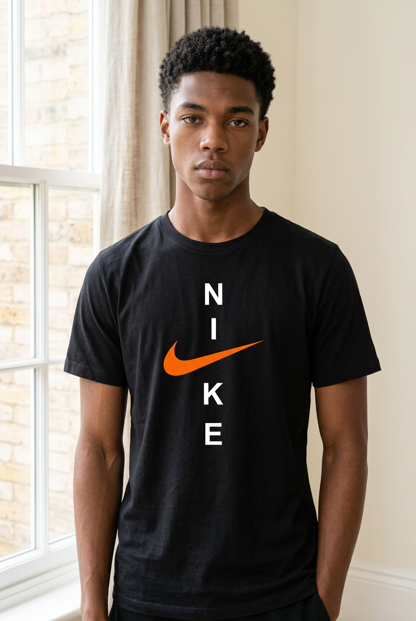 Camiseta Nike Swoosh Naranja Negra Hombre - Manga Corta Algodón