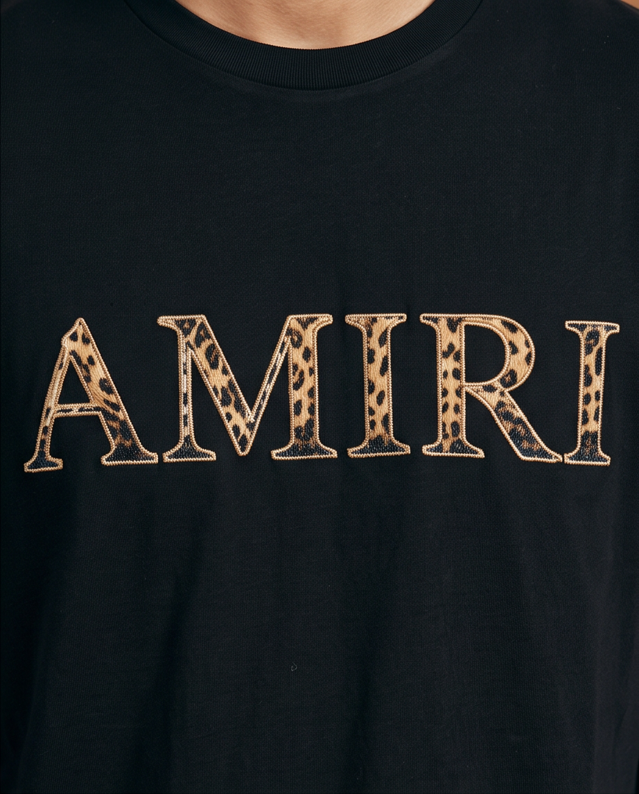 Camiseta Amiri Logo Floral Paisley Negra Hombre - Manga Corta Algodón