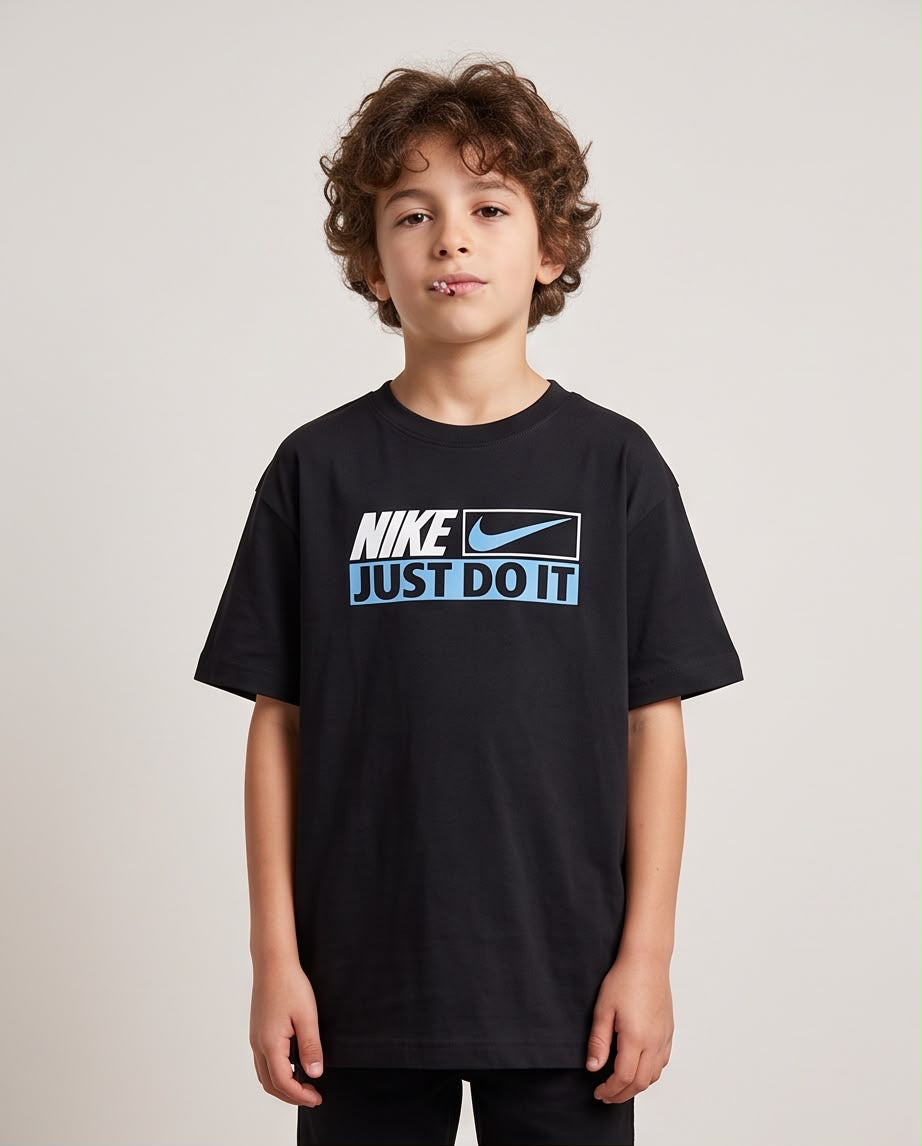 Camiseta Nike Just Do It Azul Negra - Niños Oversize